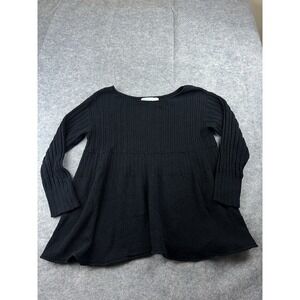 Free People FP Beach Sweater Black Women's XS Peplum Long Sleeve Knit Top Boho